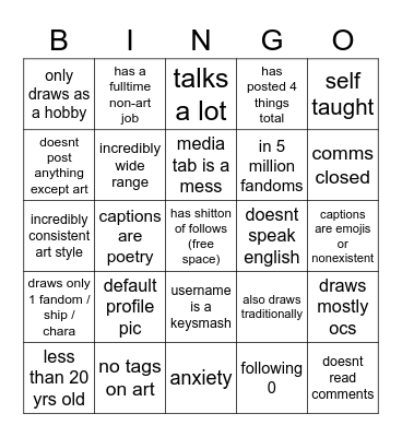 twt artist bingo Card