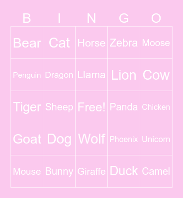Animals Bingo Card