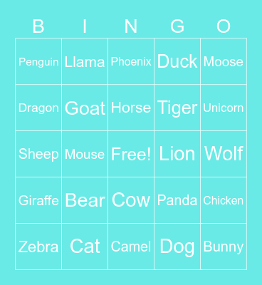 Animals Bingo Card