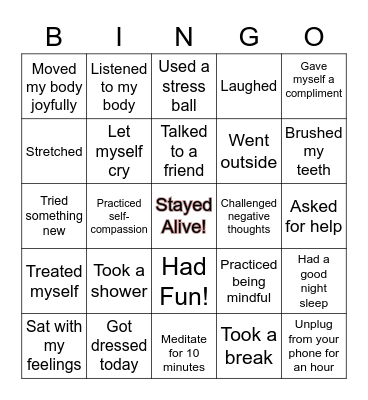 Self-Care Bingo Card