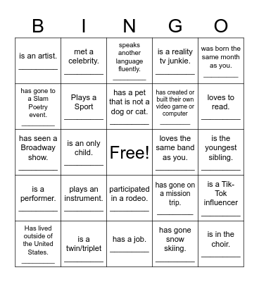Find Someone Who... Bingo Card