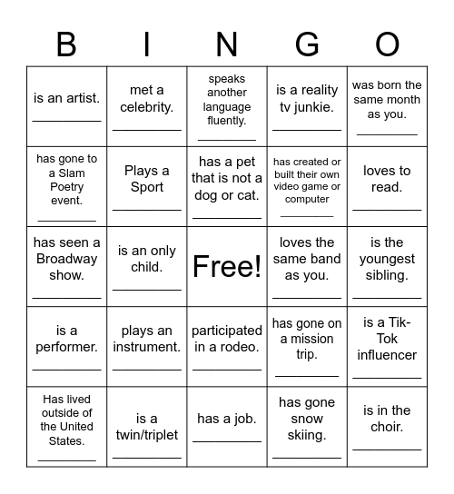 Find Someone Who... Bingo Card