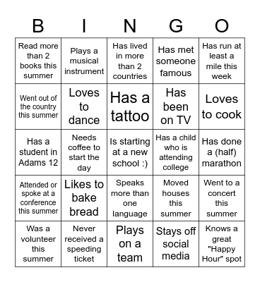 Find Someone Who Bingo Card