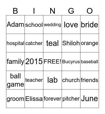 Elissa and Adam Bingo Card