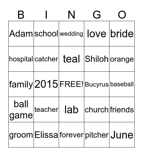 Elissa and Adam Bingo Card