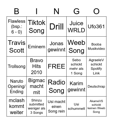 SONGBATTLE Bingo Card