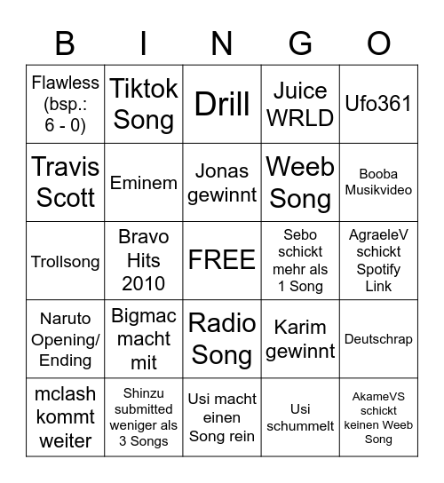 SONGBATTLE Bingo Card