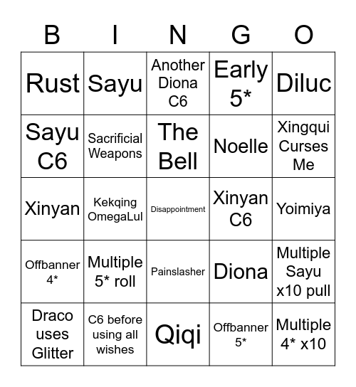 Sayu Wishes Bingo Card
