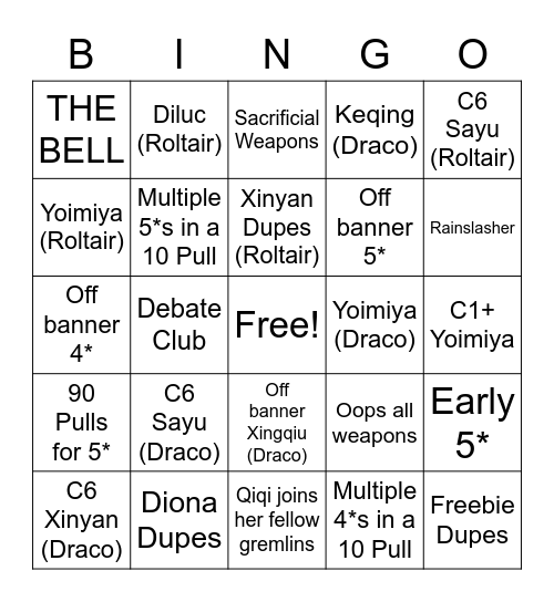 Draco and Roltair Pulls Bingo Card