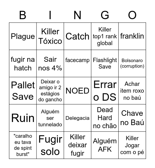bingo do dbd (surv) Bingo Card