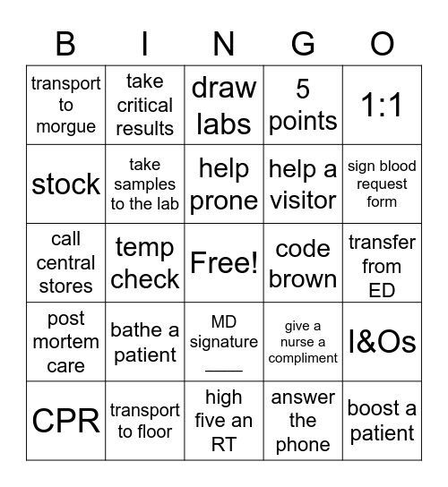 PCT week Bingo Card