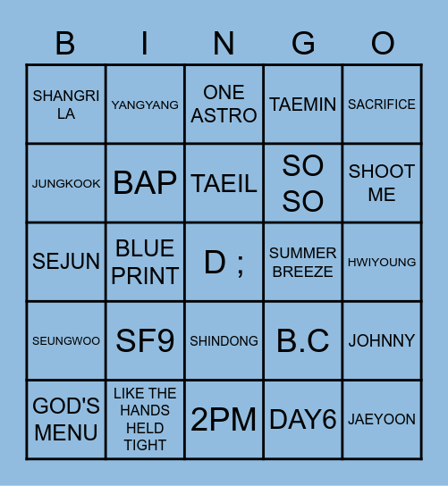 BINGO KPOP EDITION Bingo Card