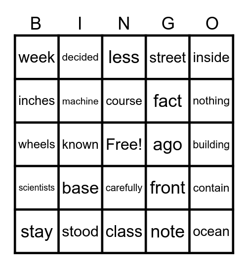 sight words Bingo Card