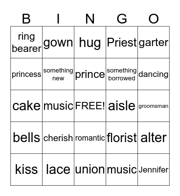 Wedding Shower BINGO! Bingo Card