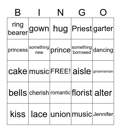 Wedding Shower BINGO! Bingo Card