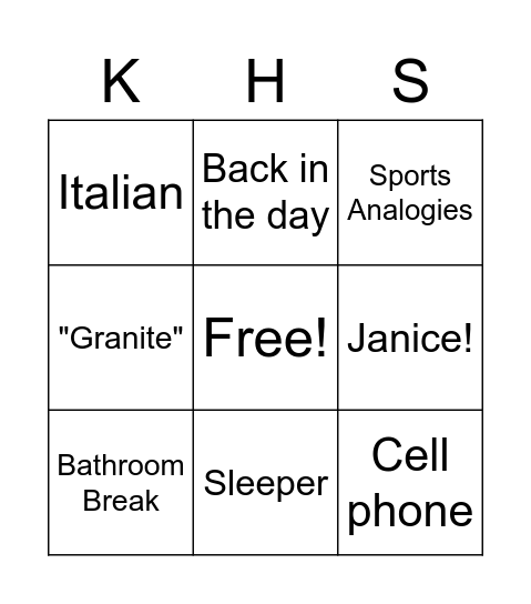 KHS Faculty Meeting/SNAD Bingo Card