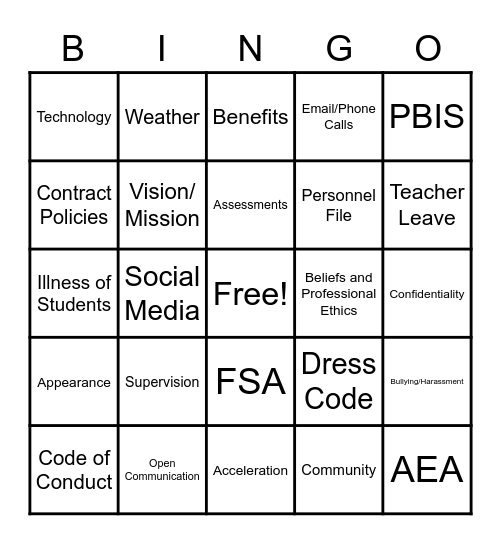 SLTE HANDBOOK Bingo Card