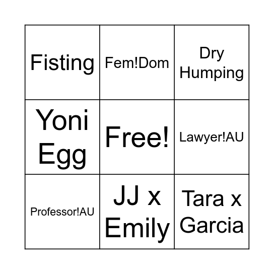 Criminal Minds Kink Bingo Card