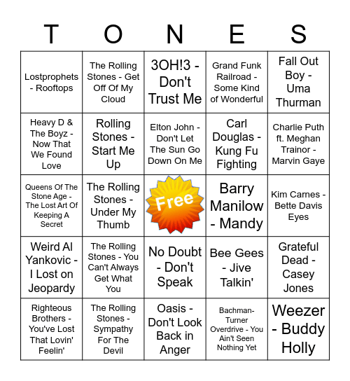 Game Of Tones 8/10/21 Game 3 Bingo Card