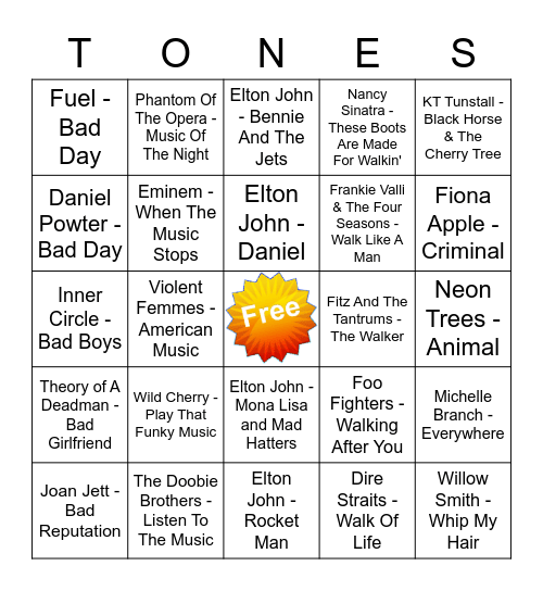 Game Of Tones 8/10/21 Game 4 Bingo Card