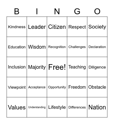 Diversity Bingo Card