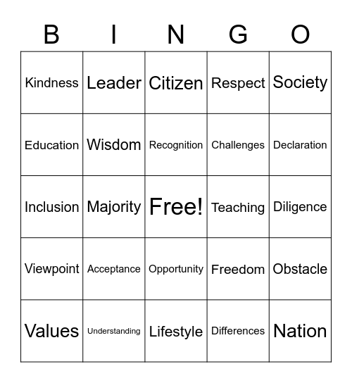 Diversity Bingo Card