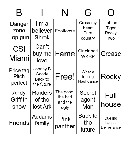 Untitled TV and movie themes Bingo Card