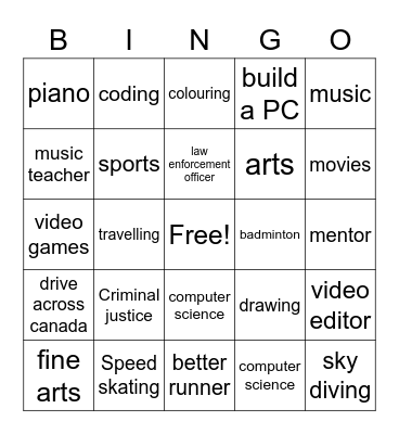 Let's get to know each other! :) Bingo Card