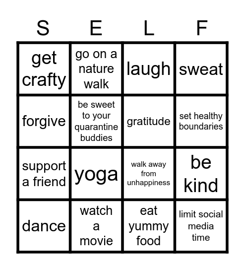 Self- Care Bingo Card