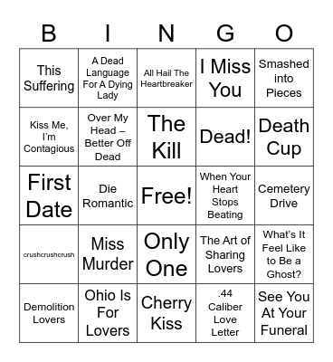 x_x Death & Romance x_x Bingo Card