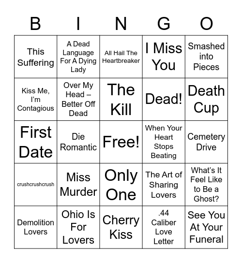 x_x Death & Romance x_x Bingo Card