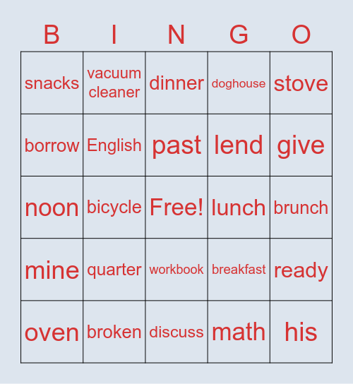 WLS II Book8 L1~L5 Bingo Card