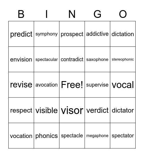 English 6 Vocab. 1-3 Bingo Card