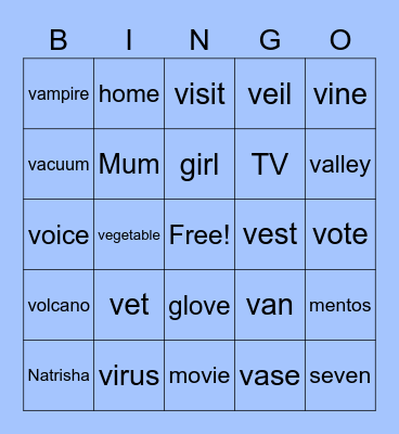 V words Bingo Card