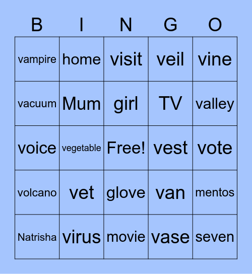 V words Bingo Card