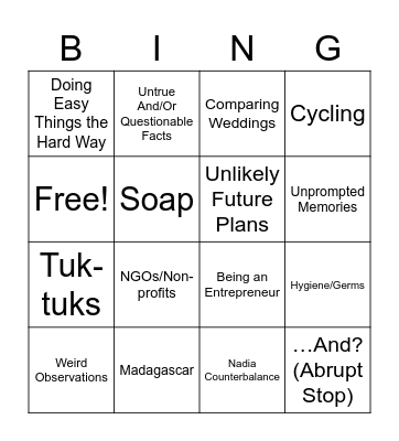 Wedding Bingo Card