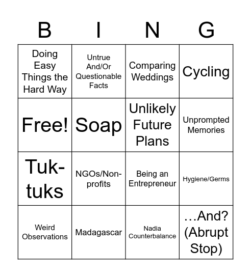 Wedding Bingo Card