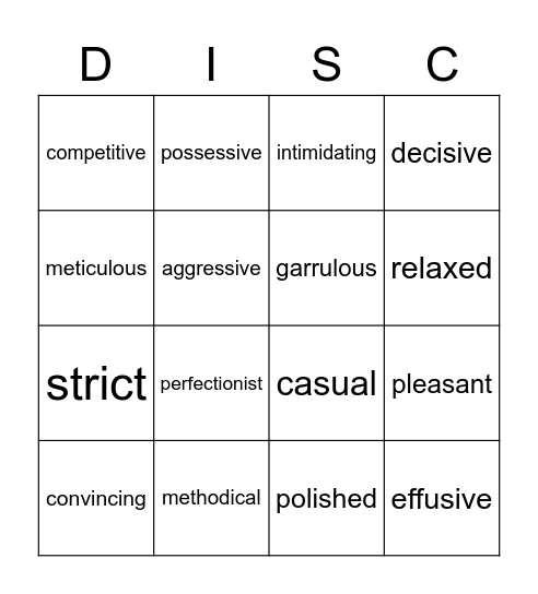 Diversity DISC Bingo Card