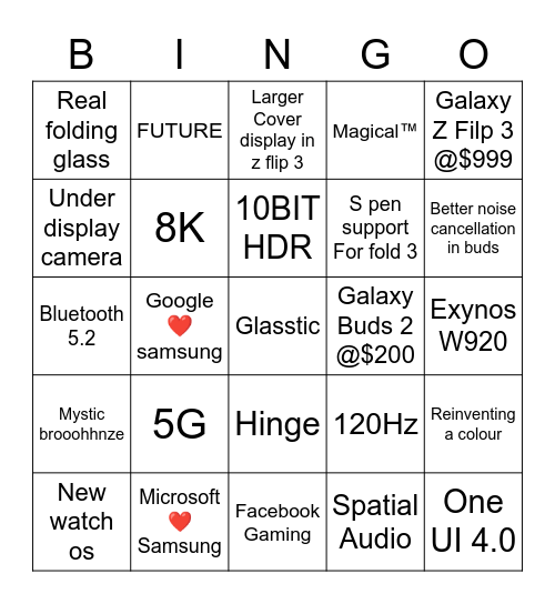 Galaxy UnpackedㅣAugust 11 Bingo Card