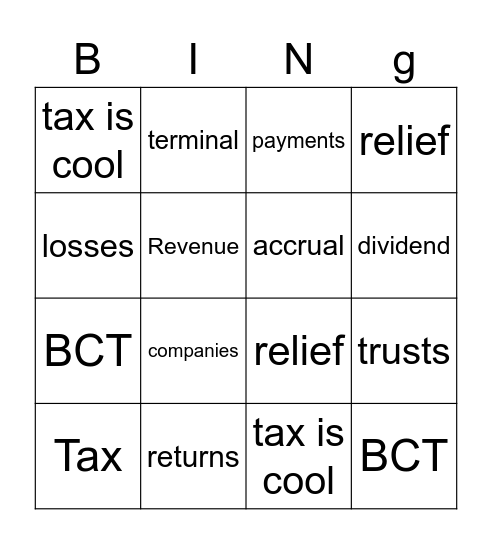 Tax Lingo Bingo Card
