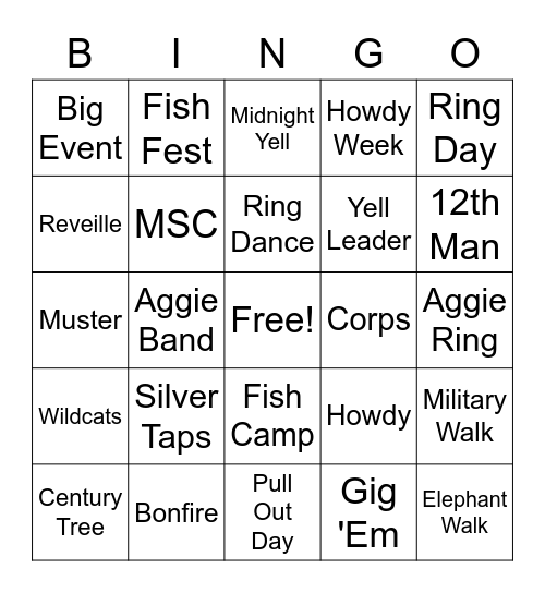 AGGIE Bingo Card