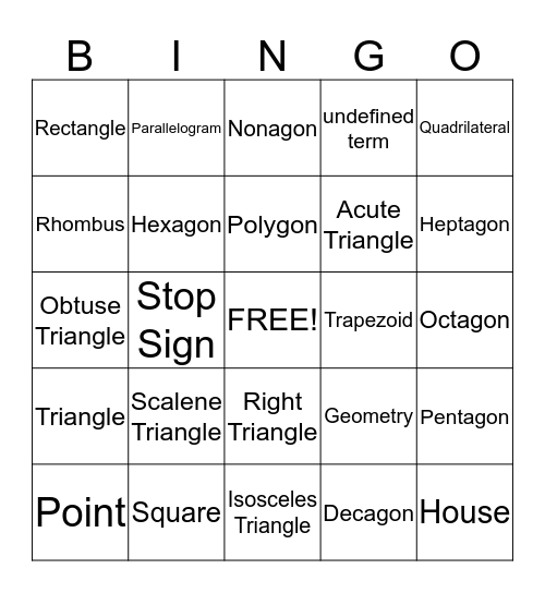 Geometry Bingo Card