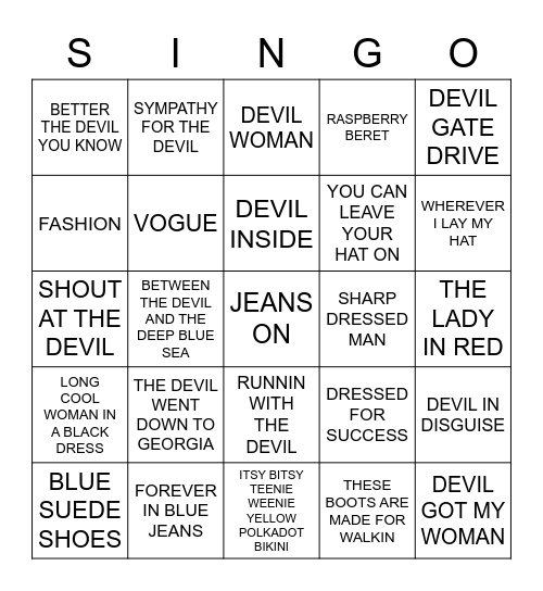 678 DEVIL WEARS PRADA Bingo Card