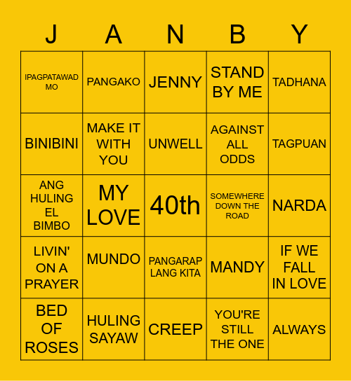 H   A    P   P  Y    B   I   R   T   H   D   A   Y Bingo Card