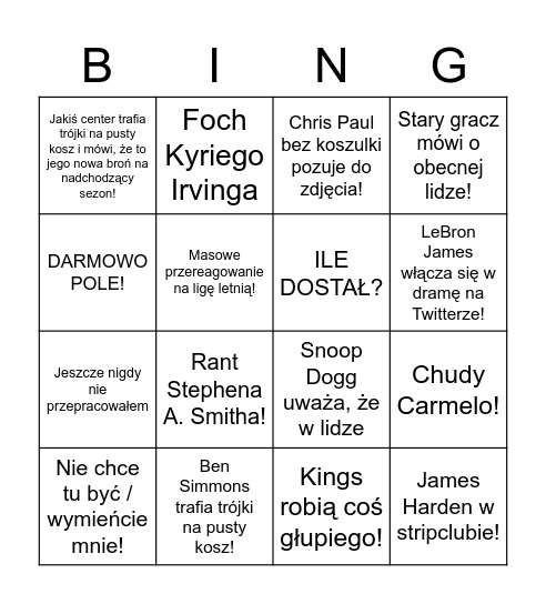 NBA BINGO! Bingo Card