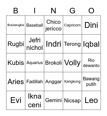 Untitled Bingo Card