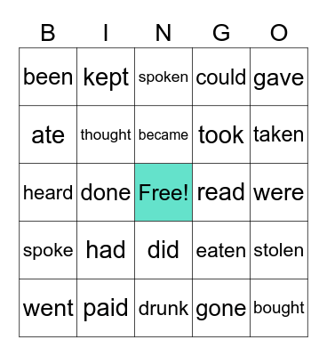 Lycia's Irregular Verbs Bingo Card