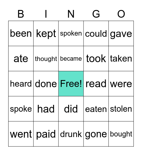Lycia's Irregular Verbs Bingo Card