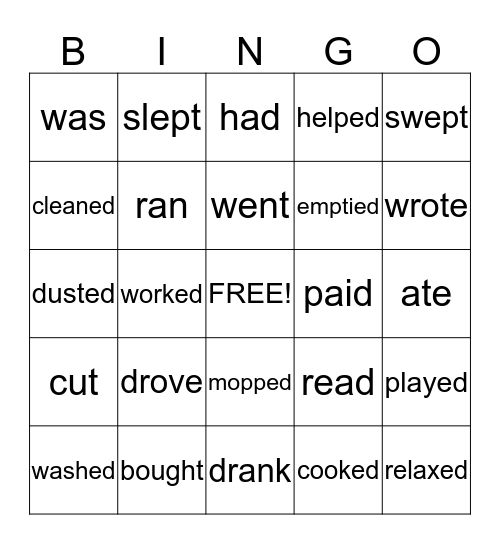 Verbs in the Past - Bingo Card