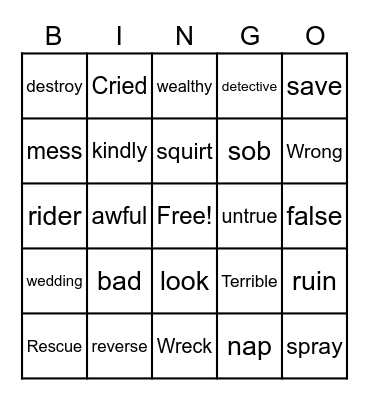 Synonym Bingo Card